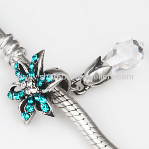 Mixed silver european flower Lily Briolette crystal Dangle charms for bracelets