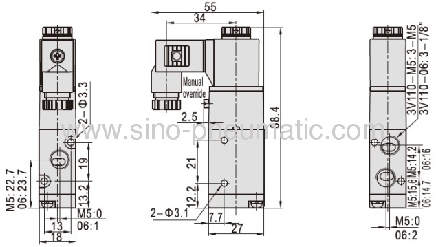 M5 DC24V 3V110-062/3way 0.15~0.8MPa Solenoid valve