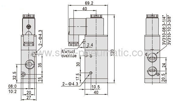 3V310-102/3way 0.15~0.8MPa Solenoid valve