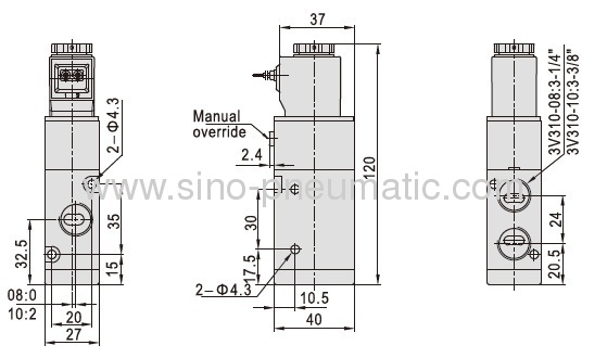 3V310-102/3way 0.15~0.8MPa Solenoid valve