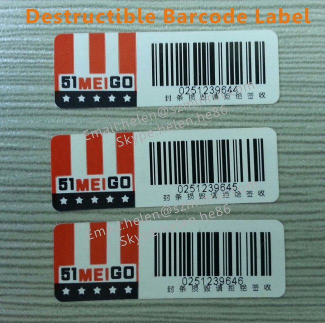 Custom Security Bar code Labels,Anti-counterfeiting Destructible Barcode Label Sticker