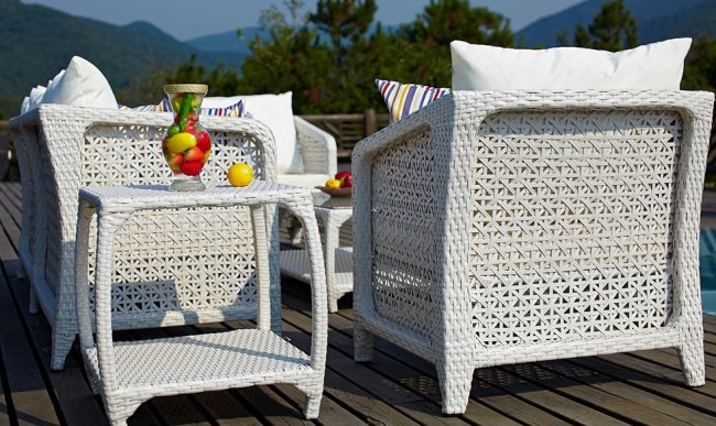 Garden rattan furniture with side coffee table