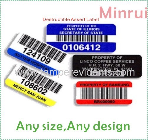 One Time Use Destructible Barcode Label,High Security Printable Barcode Label,Eggskin Asset Stickers 