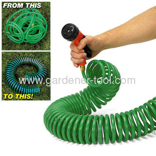 50FT Coil Garden Hose With Plastic 7-pattern Spray Nozzle For Car Wash,Plant Irrigation