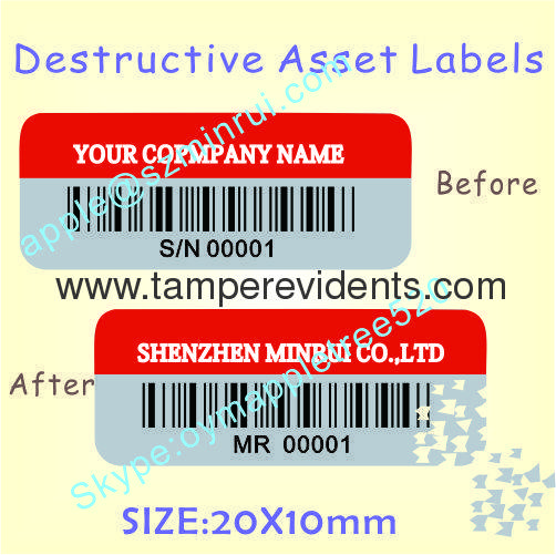 Custom Destructive Asset Label,Warranty VOID If Remove Sticker for Asset Tracking,Silver PET Property Stickers