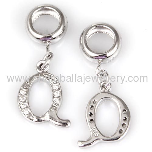 Fine sterling silver crystal dangle European letther charm beads