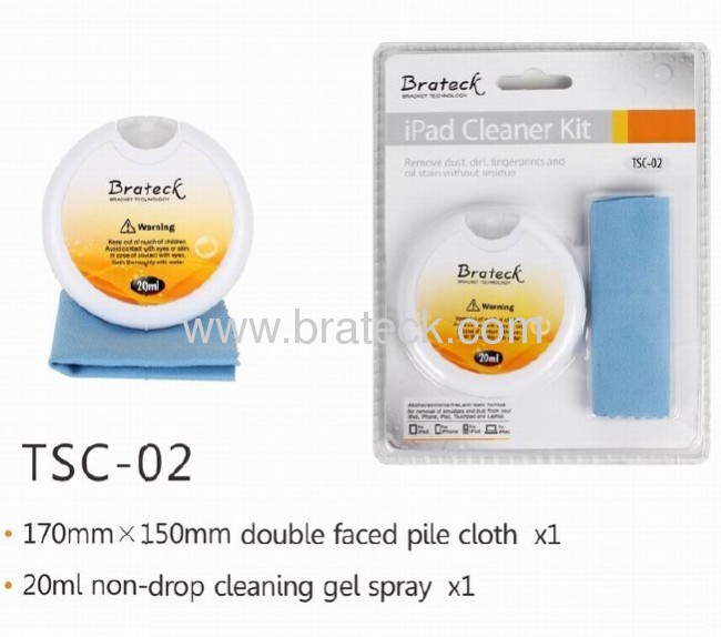 Screen cleaning kit with cloth and gel spray