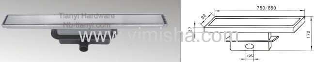750/850mm x 92mm x 27mm Long Euro Siphon Floor Drain with Side Outlet
