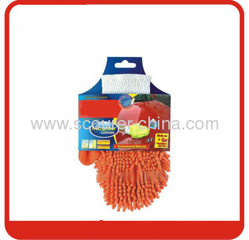 Chenille glove car cleaning with color card packing,24pcs/box