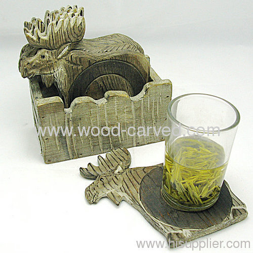 Wooden Carved deer shaped Coast Set