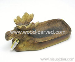 Wood carved deer soap dish