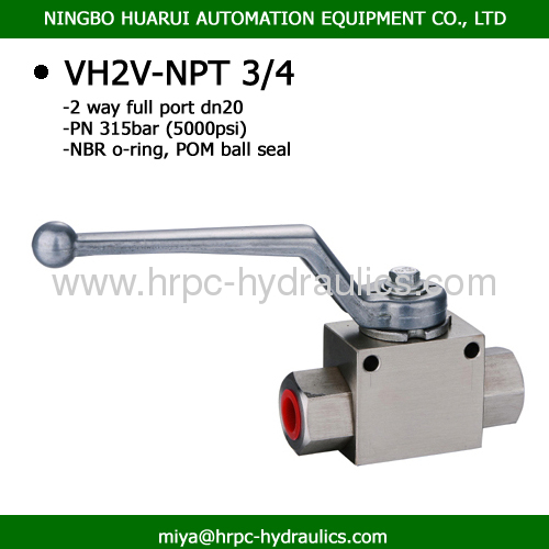 VH2V 2 way npt female thread full port ball valves manufacturers for hydraulic fluid