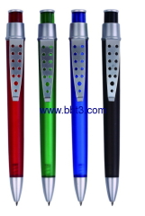 Promotional ballpen with frosted barrel and hole metal clip