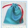 Satin Blue Drawstring Gift Pouches With Red Ribbon For Jewelry Packing
