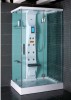 corner shower room with swing door