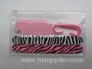 Fake Nails Kit , Nail file with Zebra printing with green / pink plastic brush