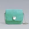 Chain-Link Womens Leather Handbag Square Shape , Green Crossbody Bag