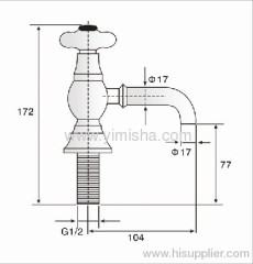 Brass Chrome Plated Antique Faucet for Basin with Long Bibcock and Cross Zinc Handle