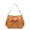 Zippered Yellow Leather Totes Handbags With A Bow For Ladies