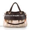 pleated dark brown Leather Totes Handbags with zippers , fashion style