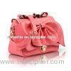 Pink Pleated Small PU Tote Bag With Bow , Adjustable Shoulder Strap