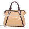 Cream-Colored / Brown Leather Animal Print Handbags For Office Lady