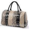 Barrel Shaped Leather Animal Print Handbags Floral Lace With Rivet
