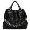 Large Ladies Black Woven Leather Handbag For Party , Zipper Closure