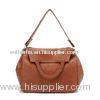 Big Vintage Woven Leather Handbag Camel Colored With Single Strap