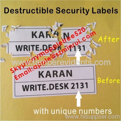 Custom Black Printing Destructive Seal Stickers,Tamper Proof Labels Printed LOGO and Unique Numbers,Do Not Move Sticker