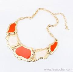 Exaggerated Fashion Metallic Geometric Mosaic Short Necklace (Orange & White)