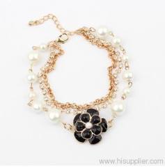 Fashion sweet flower with pearl Bracelet (black)