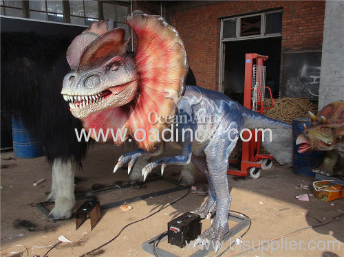 children's park life size animatronic dinosaur simulation motor driven dinosaur Dilophosaurus