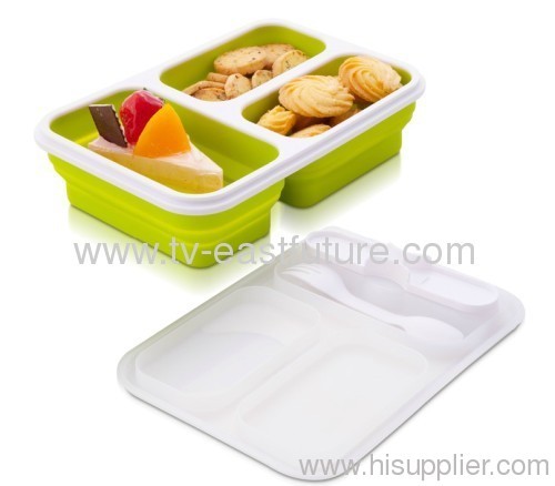 New 3 Grids Silicone Collapsible Lunch Box