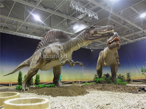 outdoor fiberglass dinosaur Spinosaurus life size animated dinosaur Spinosaurus