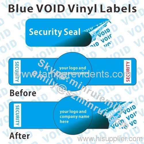 Blue Tamper Evident VOID Vinyl Labels