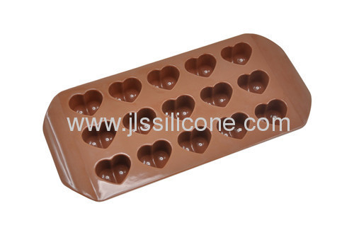 Silicone chocolate mold or ice maker in heart shape with 15 cavities
