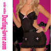 Black Sexy Fashion Babydoll Lingerie Pink Dot With Cup Cut Black Dress