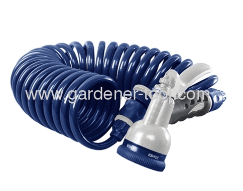 Garden PU recoil hose with plastic water nozzle