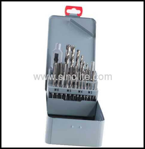 29pcs of taps and dies set 21pcs DIN352 taps 7pcs drills 1pcs adjustable handle tap wrench