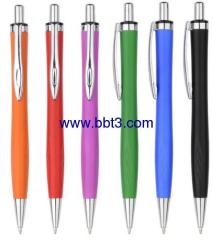 Plastic promotional ballpen with solid color barrel and metal clip