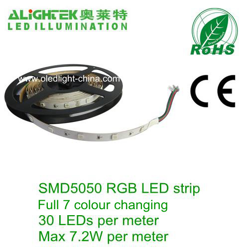 7.2W DC12V 30pcs per meter chasing SMD5050 RGB LED strip light tape