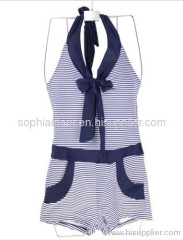 One Piece Stripe Printed Halter Swimwear