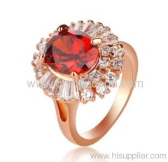 Ruby CZ diamond ring with gold plating