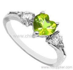 Emerald Heart cubic zirconia ring with rhodium plating