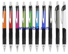 Plastic promotional ballpen with metal clip and long rubber grip