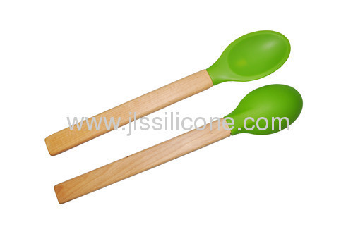 Food contact silicone scoop with wood handle