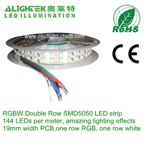 720LED/reel Dual line RGB White LED strip light 5050 with 19mm PCB