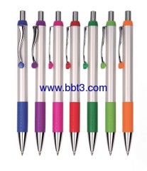 Promotional ballpen with rubber grip and bending clip