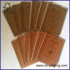 A5 brown paper softcover spiral notebook 2 subject college ruled